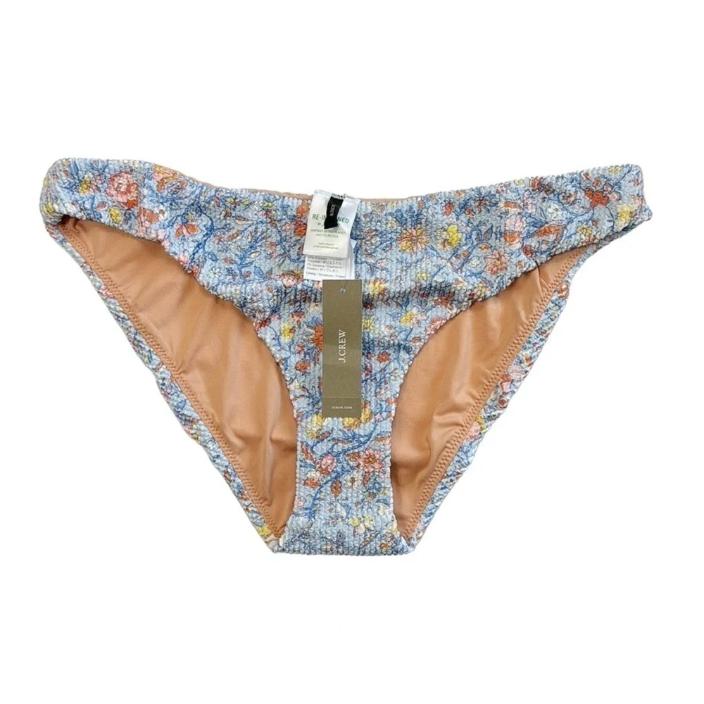 J. Crew Textured Floral‎ Bikini Bottom Women's L Blue Multi New BH514